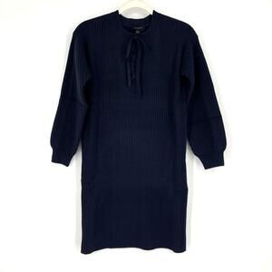 Ann Taylor Lace Up Neck Ribbed Sweater Dress Navy Blue Size XSP NWT